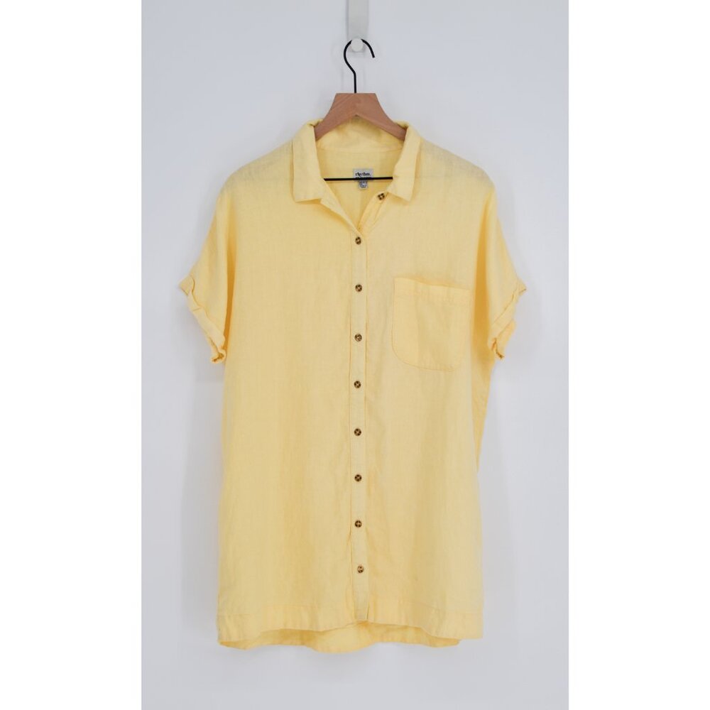 Rhythm Linen Pocket Classic Shirt Dress Short Sleeve Lightweight Yellow Womens 4